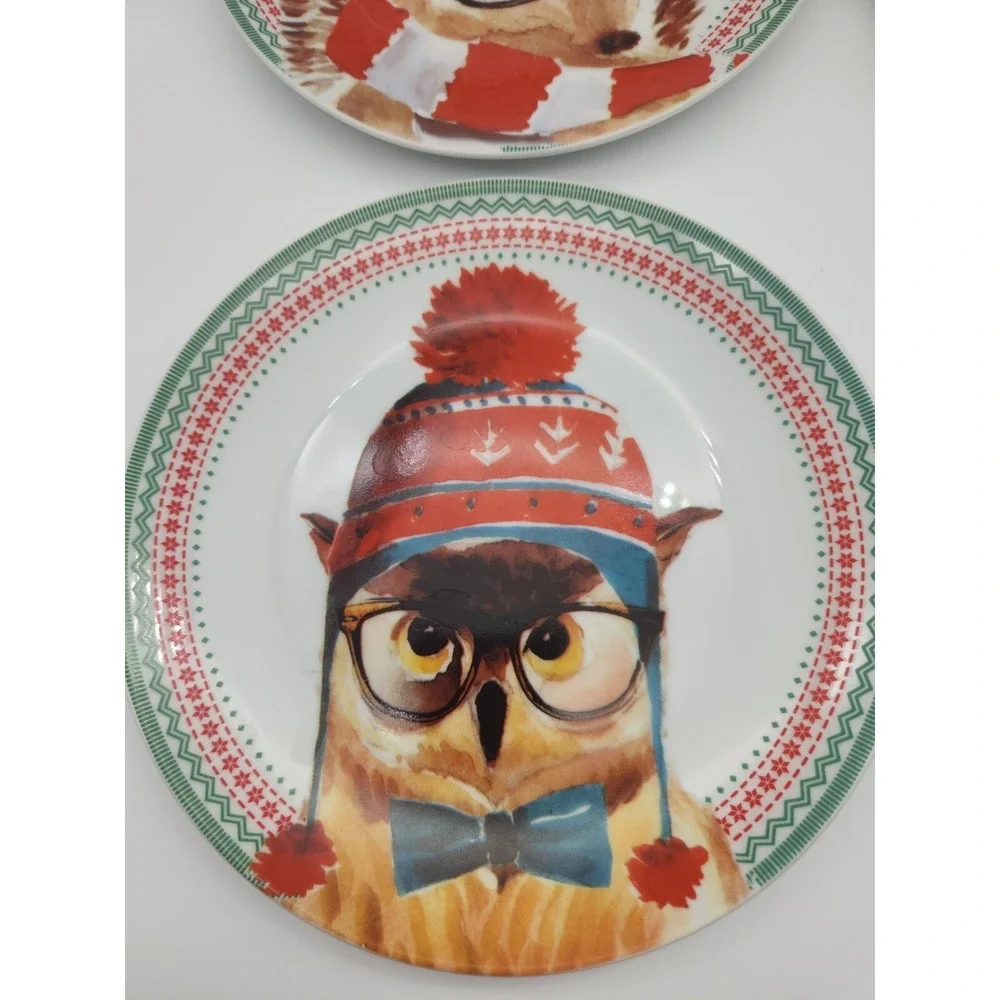 Ciroa Celebrate Holiday Christmas Winter Forest Animal 4 Salad Dessert Plates 8